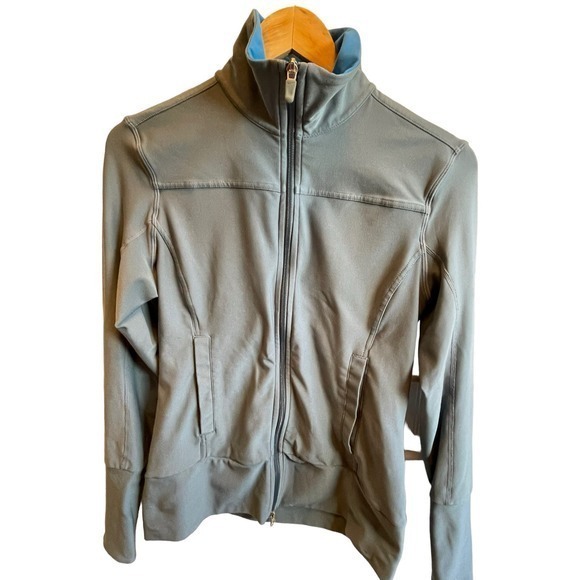 Nike Fit Dry Women's Grey Blue & Bright Blue Full Zip Athletic Collared Jacket - Picture 3 of 11